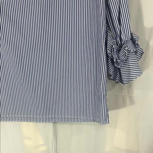 Lafayette 148 Blue and White Relaxed Ruffled Blouse Size XS - Picture 9 of 9